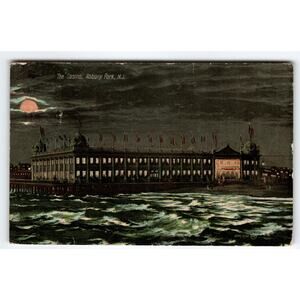 Night Time Moon Light Casino Building Ocean Postcard Asbury Park New Jersey 1913